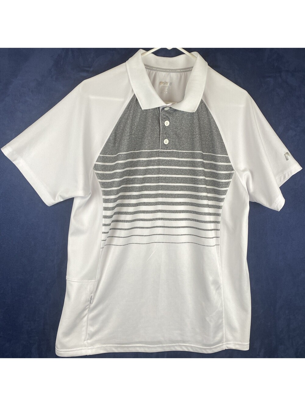Prince Men’s Tennis Polo Sz L White/Gray Stripes Classic Lightweight